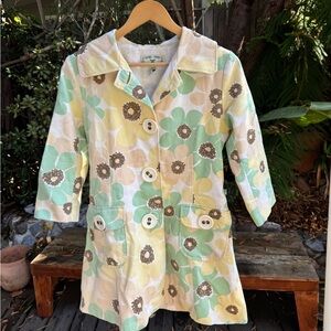 Vintage. Floral Button-Up Coat with Pockets
